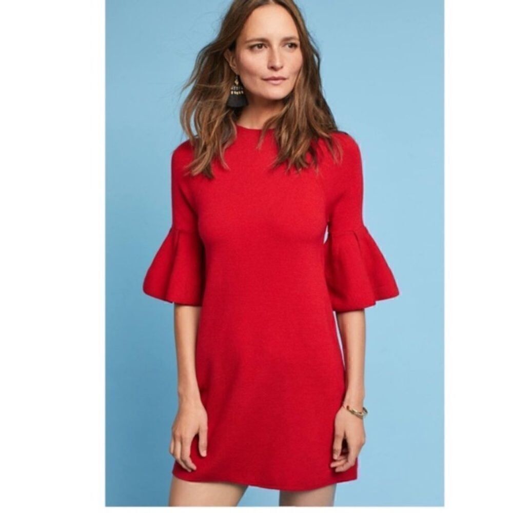 Anthropologie Moth Red Bell Sleeve Mini Dress